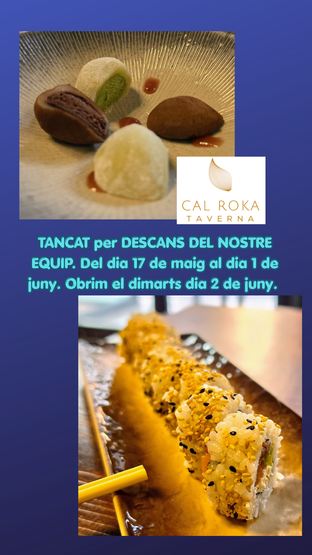 🧡🍽️ TANCAT PER DESCANS DEL NOSTRE EQUIP 🍽️🧡 A la Taverna Cal Roka creiem que per continuar oferint-vos la millor cuina, el millor servei i l’energia de sempre… també cal aturar-se i descansar. Per això, del 17 de maig a l’1 de juny estarem tancats per descans del nostre equip. Tornarem amb les piles ben carregades i amb moltes ganes de retrobar-vos el dimarts 2 de juny. Moltes gràcies per la vostra comprensió i fidelitat. Ens veiem molt aviat! 🙌✨ #TavernaAmbAlma #calroka #Vacances #restaurantesandorra